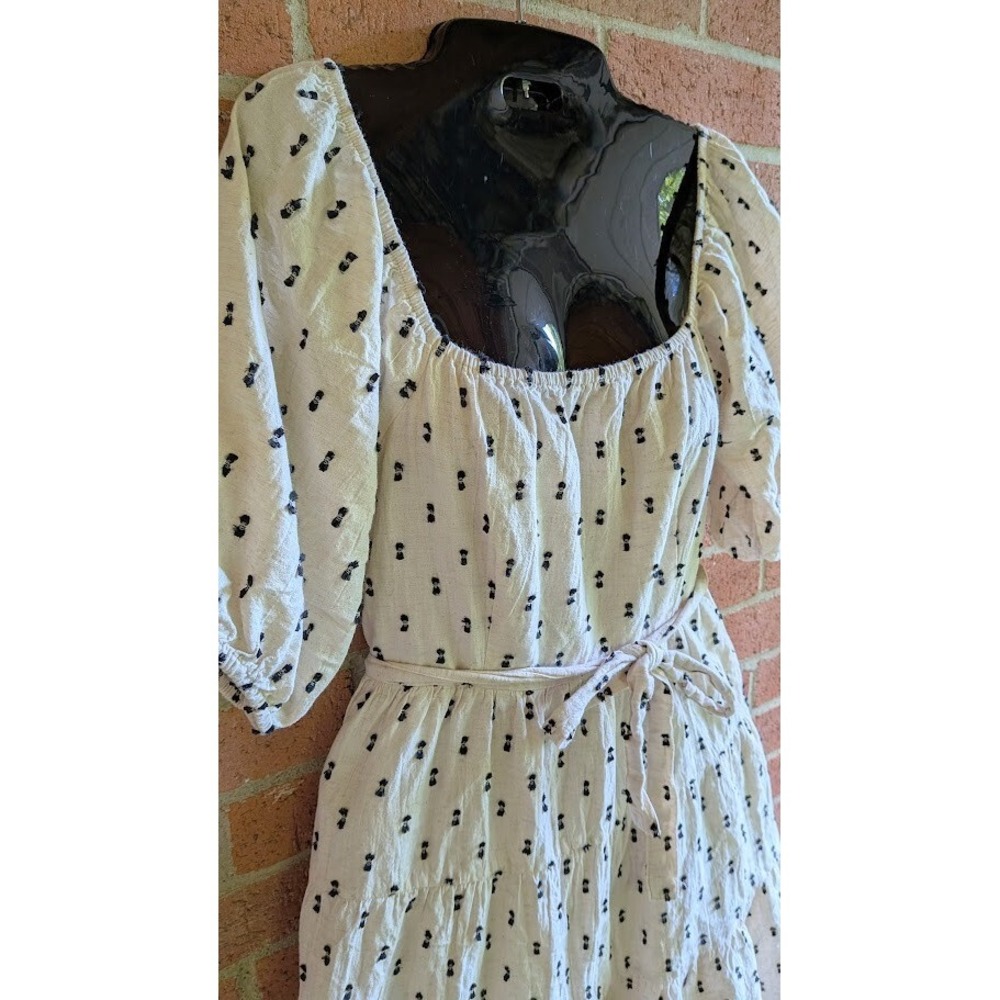 Tiered Dress L Linen Blend Peasant Milkmaid Cottagecore Feminine Coquette Fairy - Picture 3 of 12